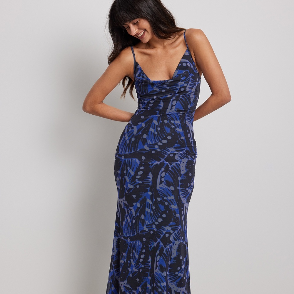 NA-KD Waterfall Mesh Maxi Dress